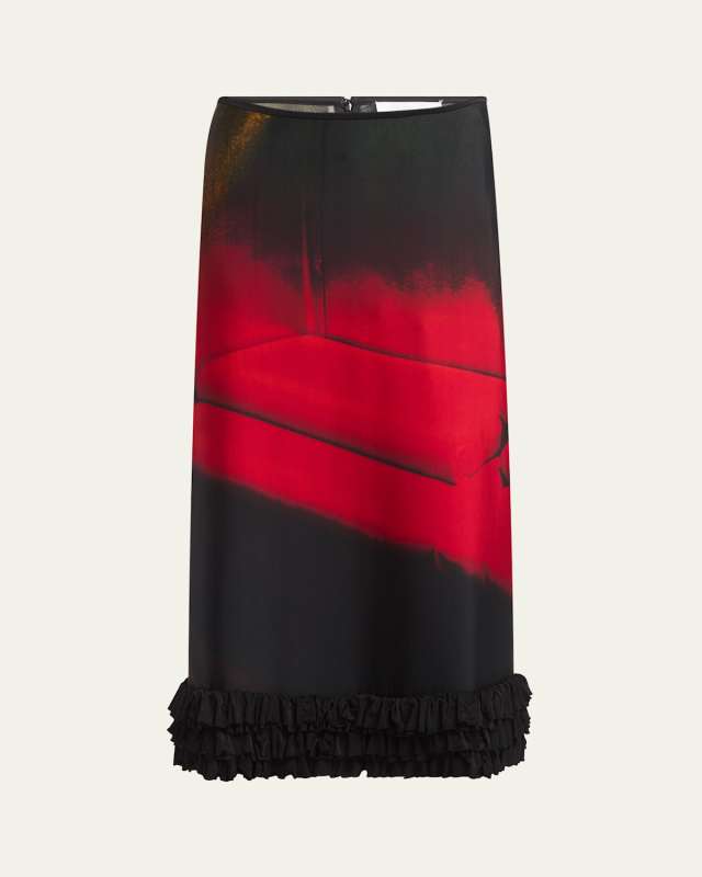 Abstract Straight Ruched Midi Skirt